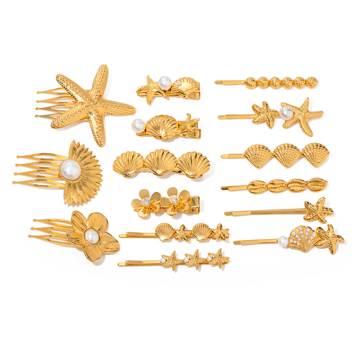 Wholesale 18k Gold Stainless Steel Personalized Retro Pattern Starfish Hair Clips